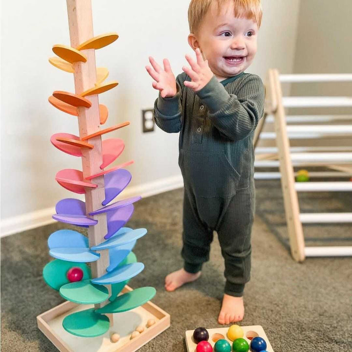 Wooden Sound Tower Marble Run Toy with 10 Balls Included