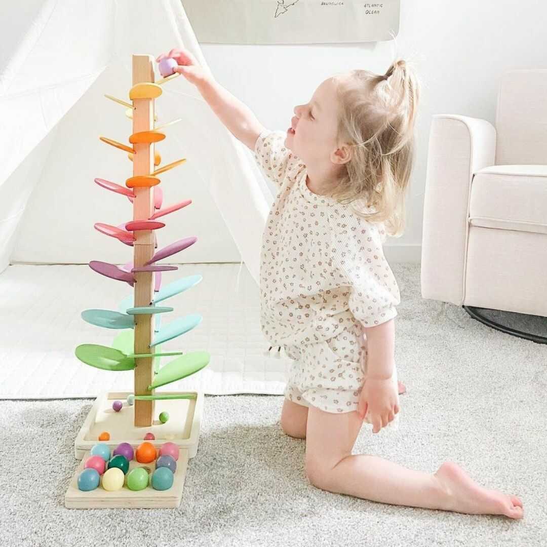 Wooden Sound Tower Marble Run Toy with 10 Balls Included