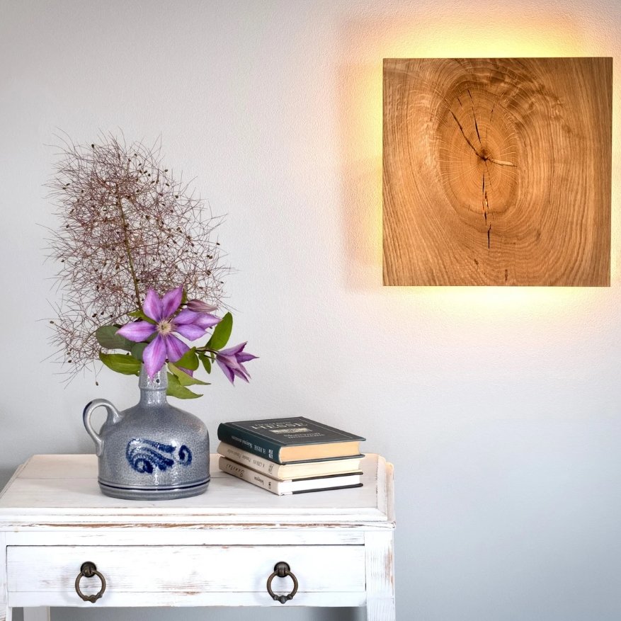 Wooden Wall Lamp Square Design | Indirect LED Light, Scandinavian Style | Warm Wood Grain Finish for Living Room, Bedroom, Hallway