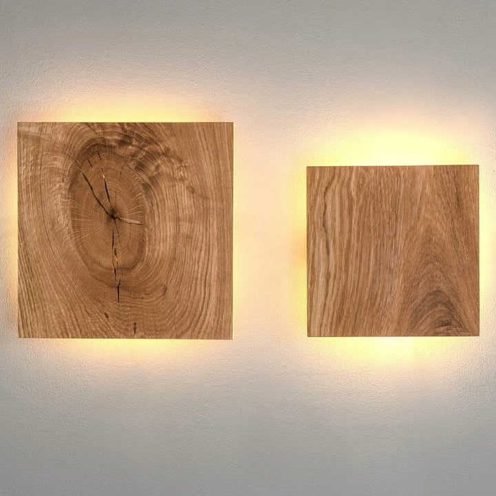 Wooden Wall Lamp Square Design | Indirect LED Light, Scandinavian Style | Warm Wood Grain Finish for Living Room, Bedroom, Hallway