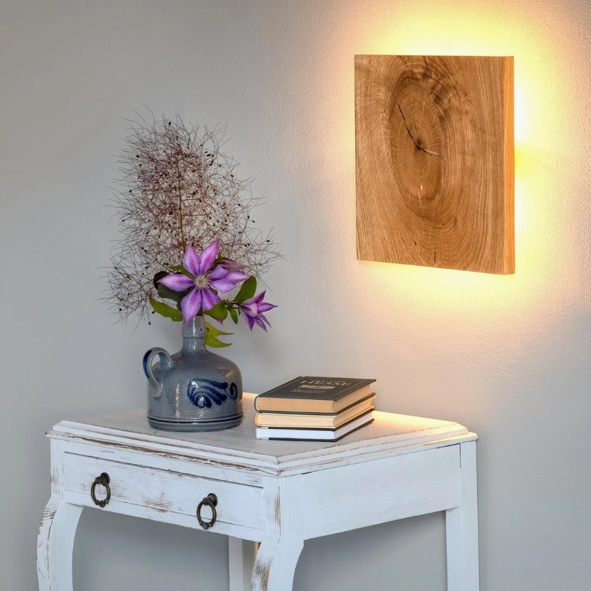 Wooden Wall Lamp Square Design | Indirect LED Light, Scandinavian Style | Warm Wood Grain Finish for Living Room, Bedroom, Hallway