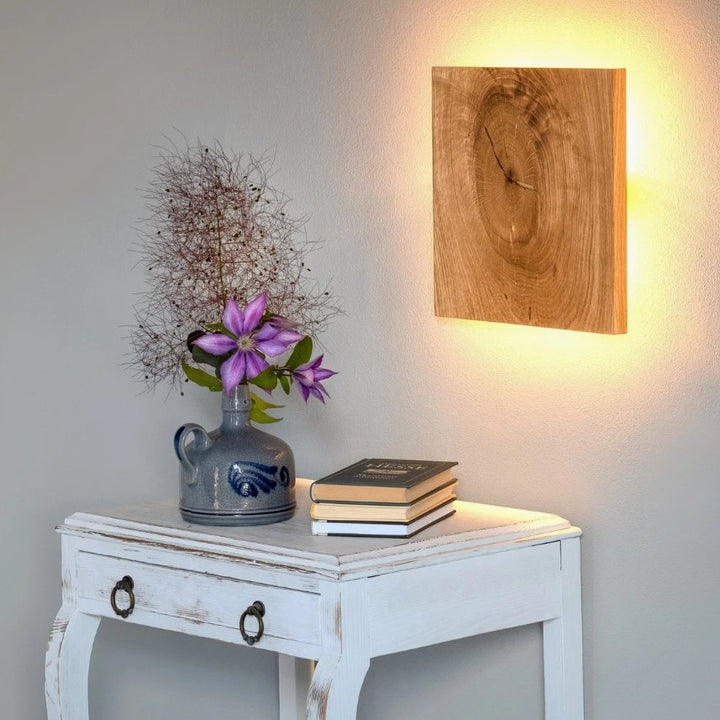 Wooden Wall Lamp Square Design | Indirect LED Light, Scandinavian Style | Warm Wood Grain Finish for Living Room, Bedroom, Hallway