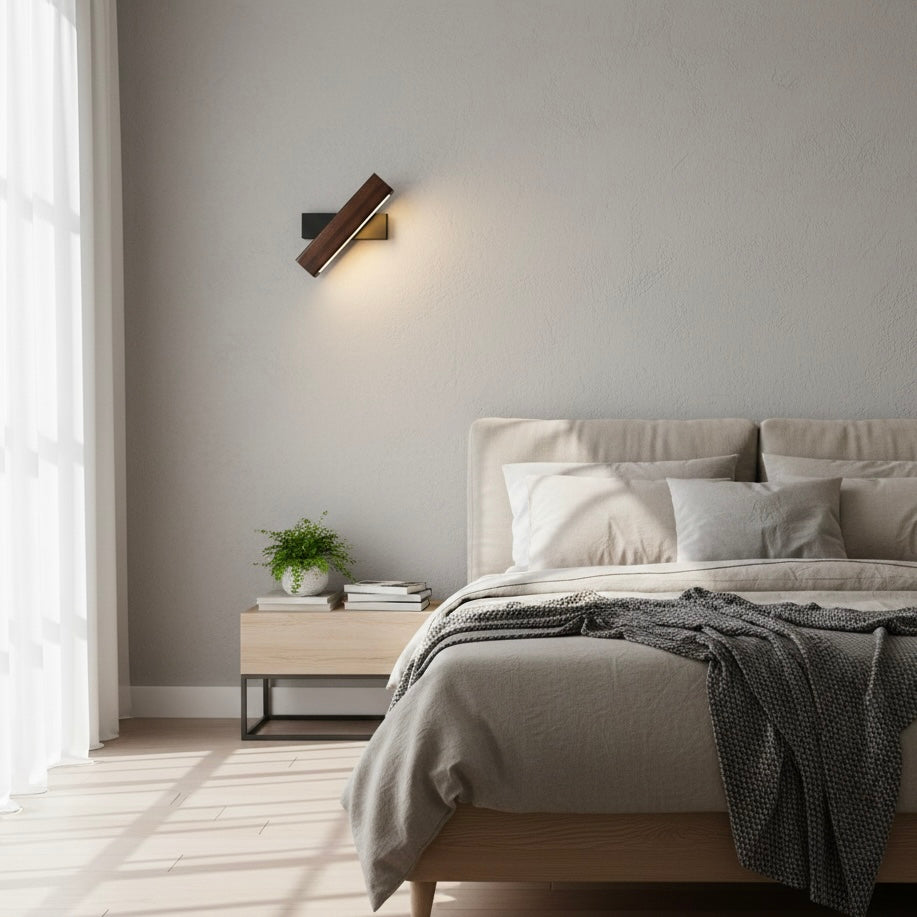 360-degree swiveling wooden wall sconce with integrated LED