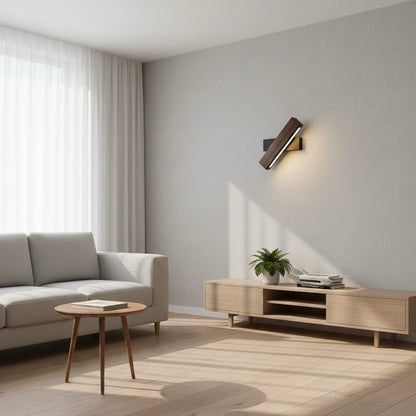 360-degree swiveling wooden wall sconce with integrated LED