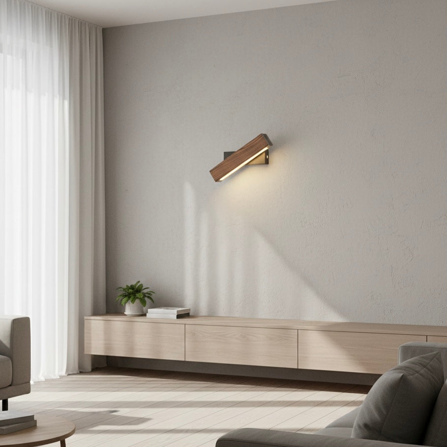 360-degree swiveling wooden wall sconce with integrated LED