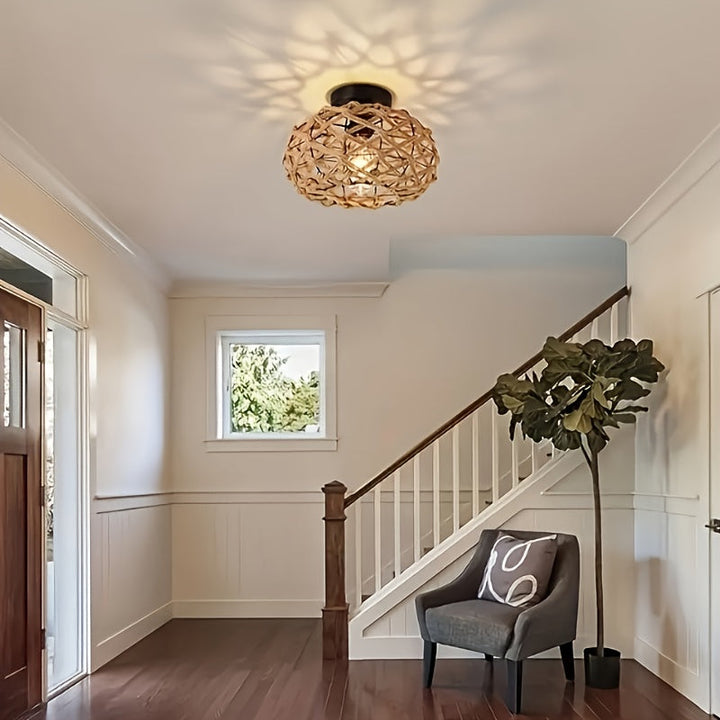 Woven Rope Flush Mount Ceiling Light Ambient Glow Fixture