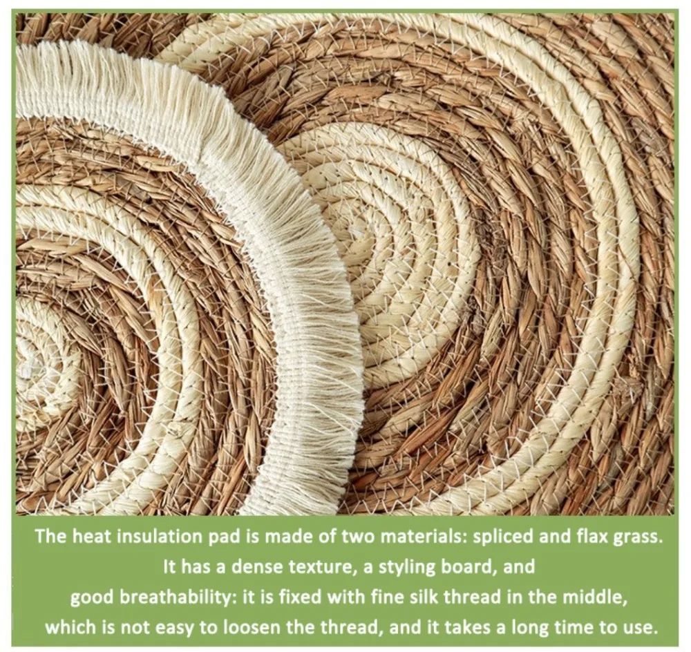 Woven Straw Placemat with Tassel Trim | Thick Handwoven Bohemian Design | Protects Table from Heat, Spills &amp; Stains