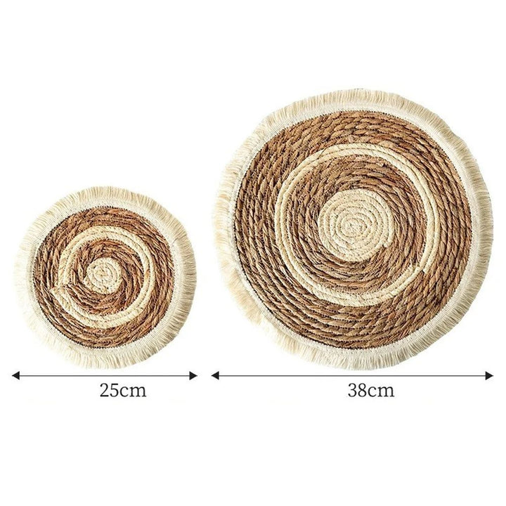 Woven Straw Placemat with Tassel Trim | Thick Handwoven Bohemian Design | Protects Table from Heat, Spills &amp; Stains