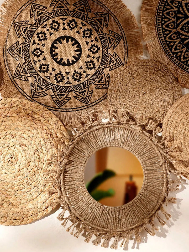 Woven Wall Basket Set Seagrass | 10 Piece Boho Wall Decor | Handwoven Natural Texture for Rustic Farmhouse Walls