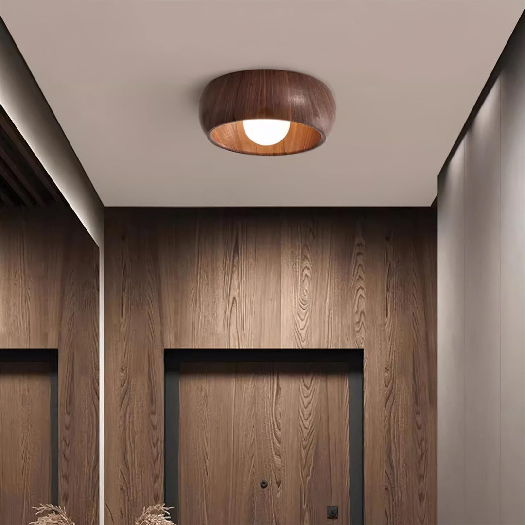 Wooden Ceiling Lamp with Integrated LED | Warm White Glow for Bedrooms, Dining Rooms &amp; Hallways | Surface Mounted 6