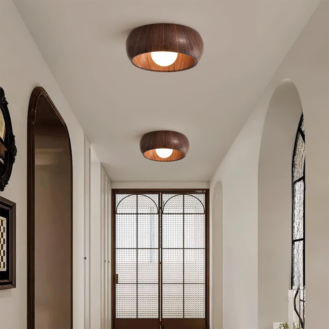 Wooden Ceiling Lamp with Integrated LED | Warm White Glow for Bedrooms, Dining Rooms &amp; Hallways | Surface Mounted 4