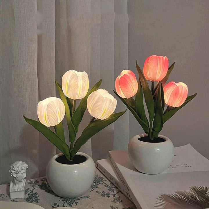 Mood Lighting Table Lamp Tulip Ceramic Pot USB Powered with Warm Glow 4