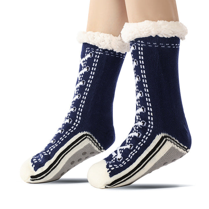 Anti-Slip Crew Socks Grip Sole Moisture-Wicking Jacquard Knit 9