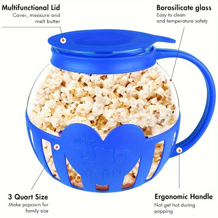 Glass Popcorn Maker, Heat-Resistant Borosilicate, 1.9 Litre Capacity | Red or Blue | Microwave Use, No Oil, Dishwasher Safe 5