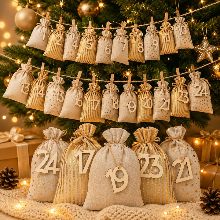 Fillable Advent Calendar Sacks 2026 | 24 Numbered Fabric Bags | Reusable Countdown Calendar to Fill Yourself with Gifts and Sweets 1