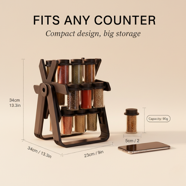 18 Jar Rotating Spice Rack Folding Frame Carry Handle 5
