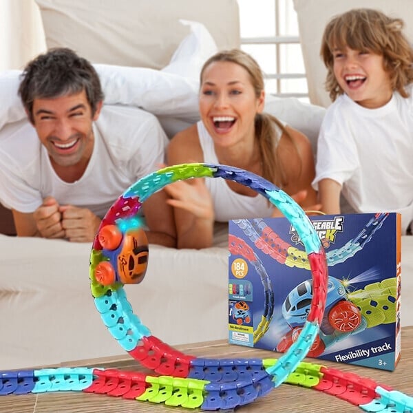 Racing Track Toy Flexible Magnetic Snap-Together Kids with LED Cars 1