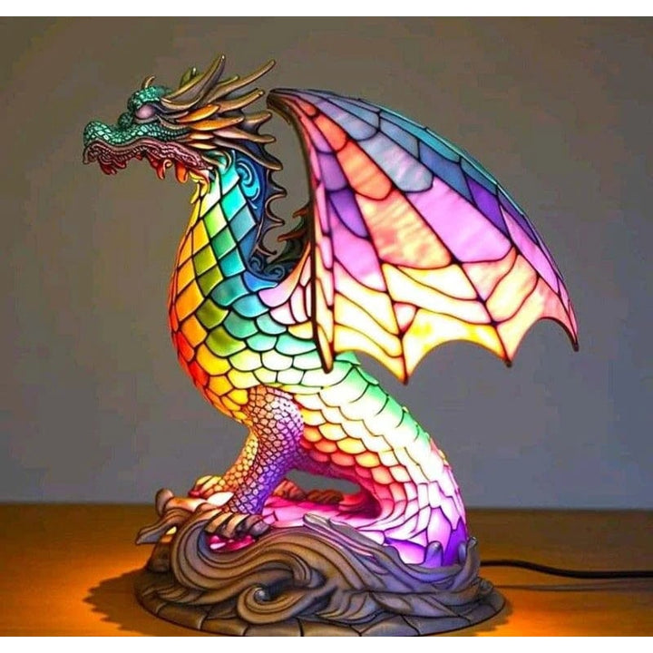 Animal Glass Table Lamp with Stained Style Mosaic Design and Warm LED Light - Image 10