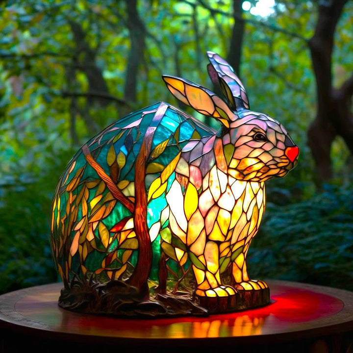Animal Glass Table Lamp with Stained Style Mosaic Design and Warm LED Light - Image 15