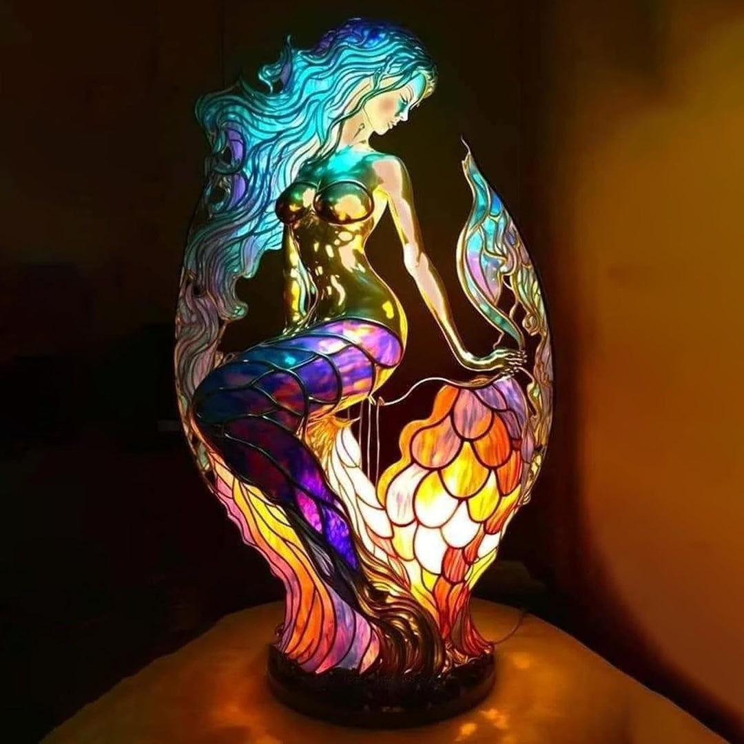 Animal Glass Table Lamp with Stained Style Mosaic Design and Warm LED Light - Image 17