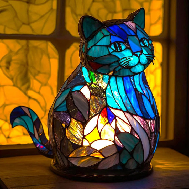 Animal Glass Table Lamp with Stained Style Mosaic Design and Warm LED Light - Image 7