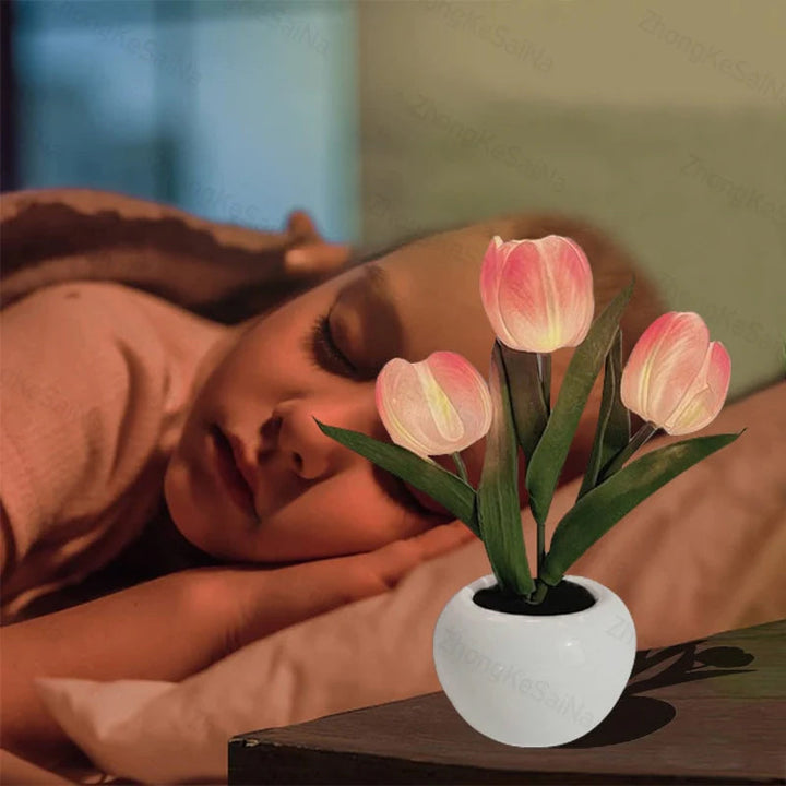 Mood Lighting Table Lamp Tulip Ceramic Pot USB Powered with Warm Glow 3