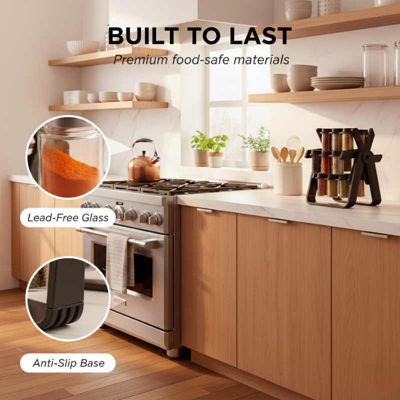 18 Jar Rotating Spice Rack Folding Frame Carry Handle 4