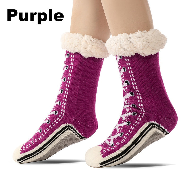 Anti-Slip Crew Socks Grip Sole Moisture-Wicking Jacquard Knit 15
