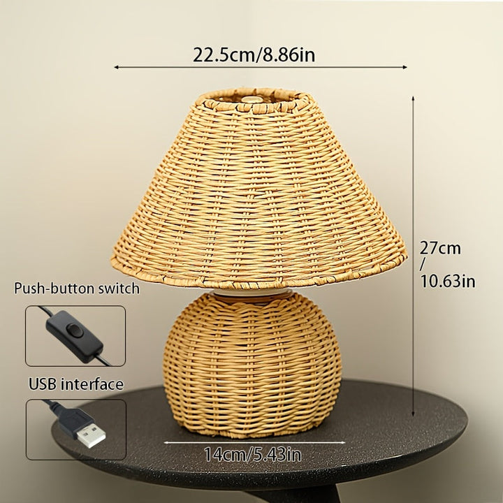 Woven Bamboo Accent Lamp | Handwoven Shade with USB-Powered Push-Button Switch | Soft Ambient Glow for Calm Spaces 4