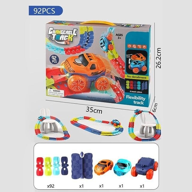 Racing Track Toy Flexible Magnetic Snap-Together Kids with LED Cars 8