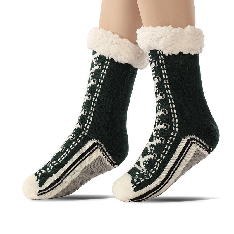 Anti-Slip Crew Socks Grip Sole Moisture-Wicking Jacquard Knit 8