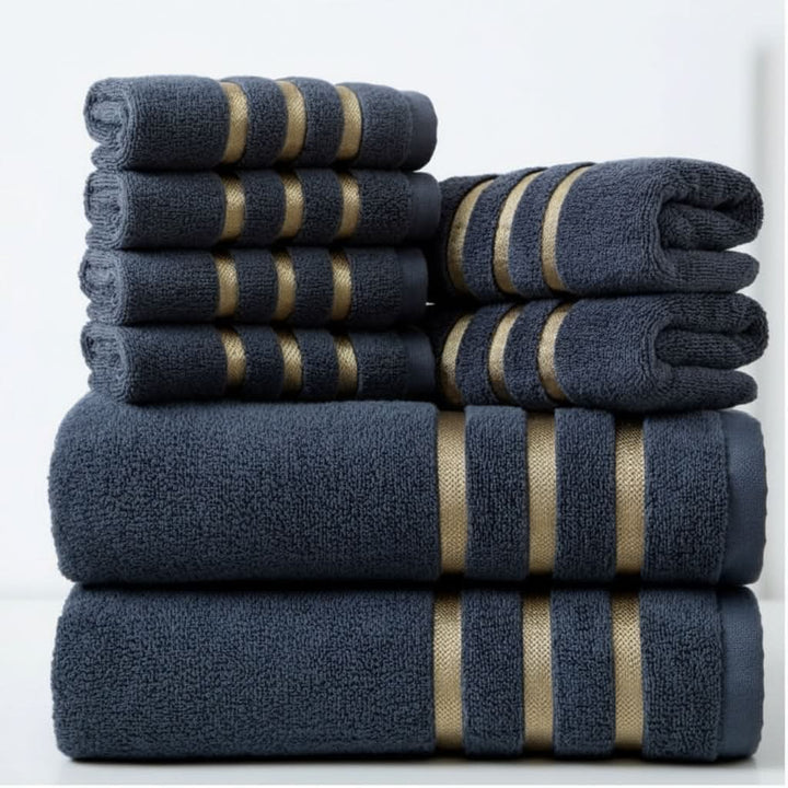 Bath Towel Set with Terry Cloth Gold Stripes and Plush Absorbent 8-Piece Bathroom - Image 6