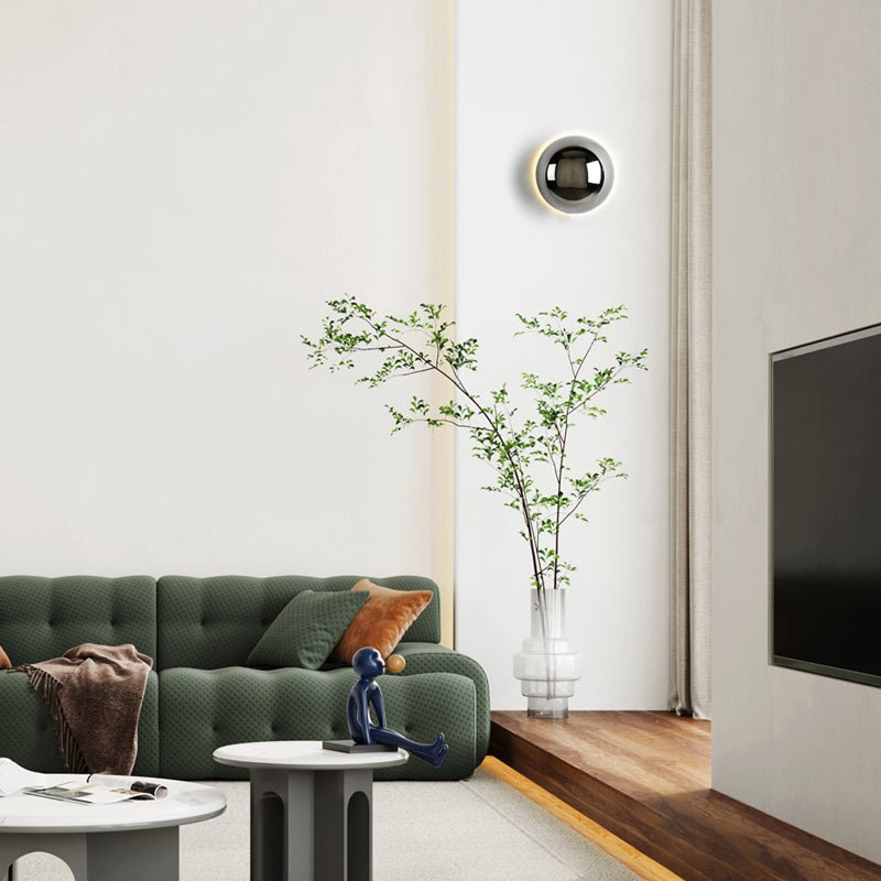 Round Metal Wall Lamp | LED Halo Backlight Effect | Modern Sculptural Design for Hallways, Bedrooms &amp; Living Rooms 5