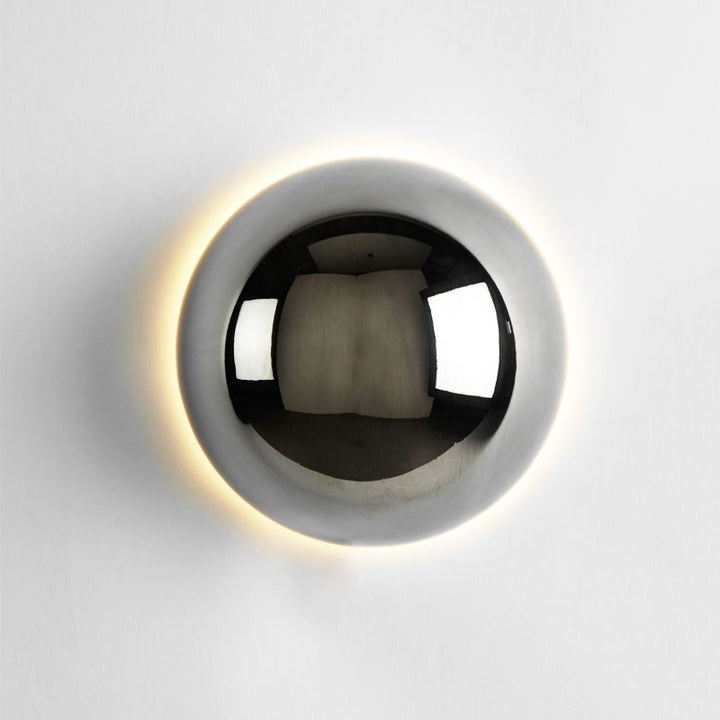 Round Metal Wall Lamp | LED Halo Backlight Effect | Modern Sculptural Design for Hallways, Bedrooms &amp; Living Rooms 6