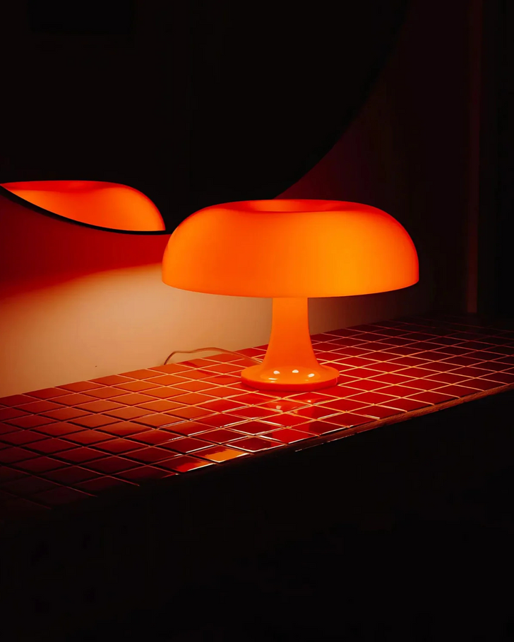 Dome Table Lamp Glossy Plastic 32 x 32 cm | Orange Shade, White Interior | Warm Even Glow, Replaceable LED, Plug-and-Play 4
