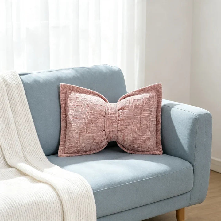 Bow Throw Pillow Shaped Chenille Plush Decorative with Fitted Insert 12