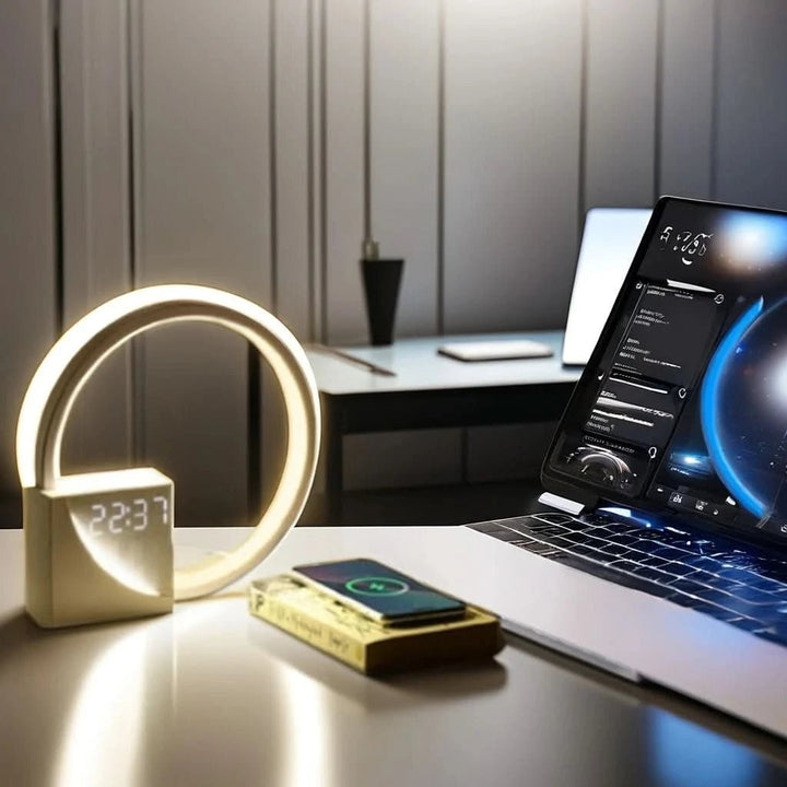 Bedside Table Lamp Alarm Clock LED Digital USB Rechargeable Wood Display - Image 5