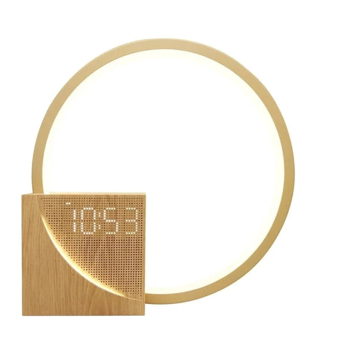 Bedside Table Lamp Alarm Clock LED Digital USB Rechargeable Wood Display - Image 6
