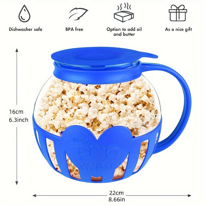 Glass Popcorn Maker, Heat-Resistant Borosilicate, 1.9 Litre Capacity | Red or Blue | Microwave Use, No Oil, Dishwasher Safe 3