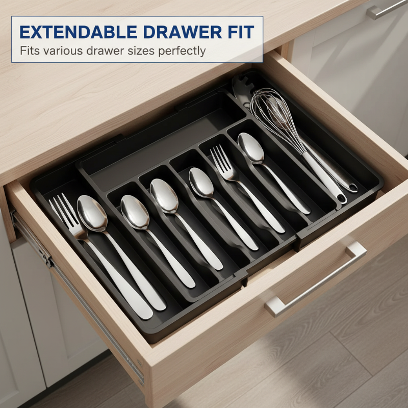 Expandable Kitchen Organizer Drawer Tray with Multiple Compartments 3