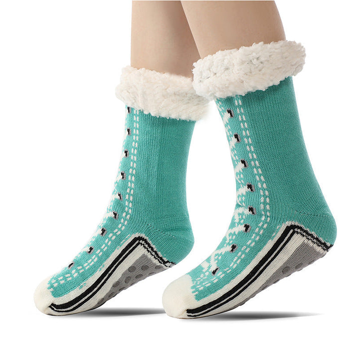 Anti-Slip Crew Socks Grip Sole Moisture-Wicking Jacquard Knit 6