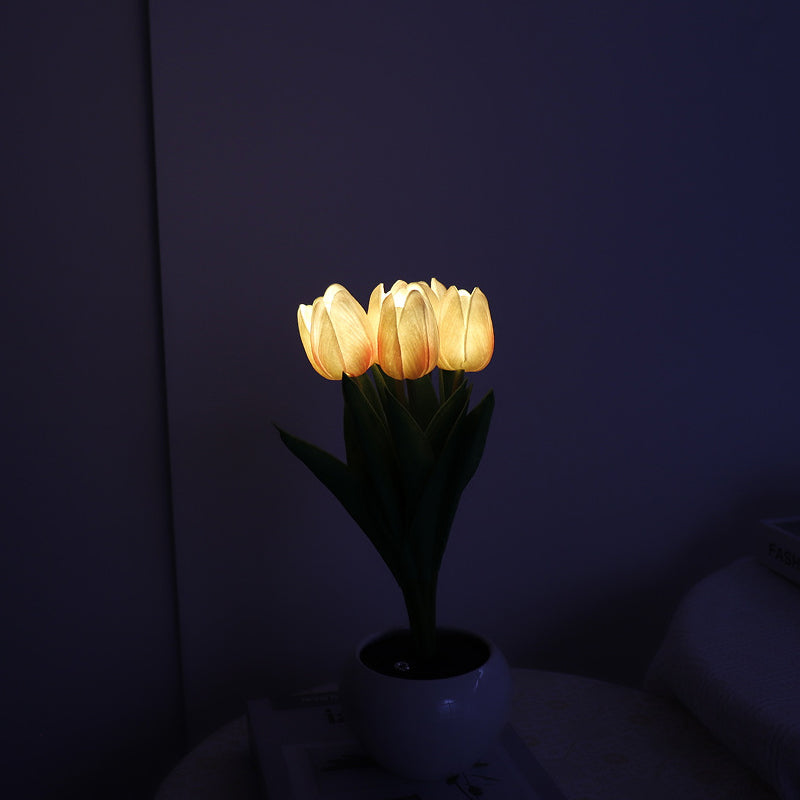 Mood Lighting Table Lamp Tulip Ceramic Pot USB Powered with Warm Glow 8