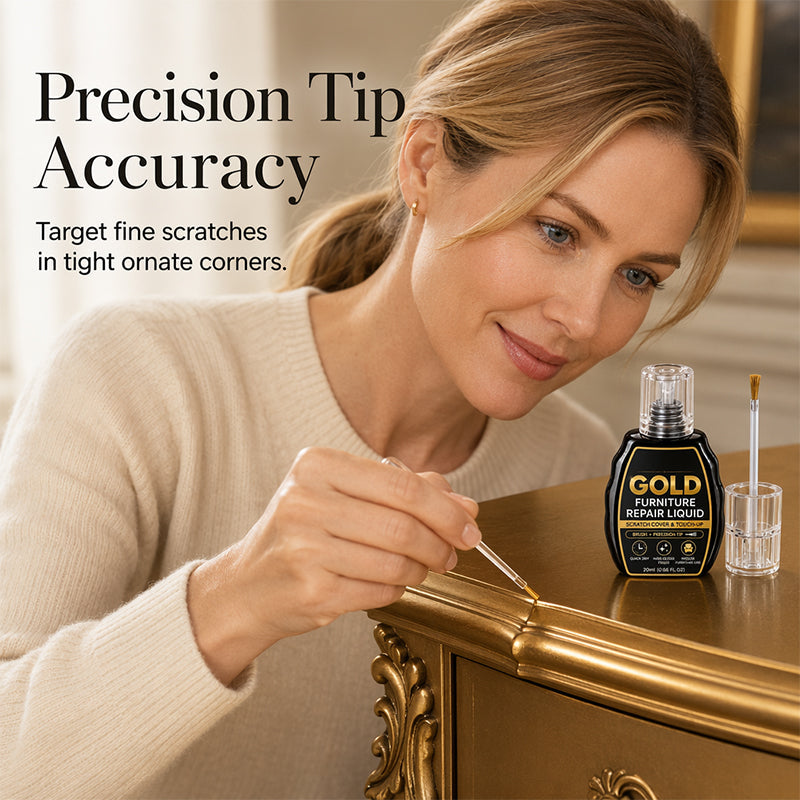 Gold Touch-Up Paint 20 ml | Dual-Tip Brush &amp; Precision Applicator | High-Gloss Metallic Finish for Furniture Repair 3