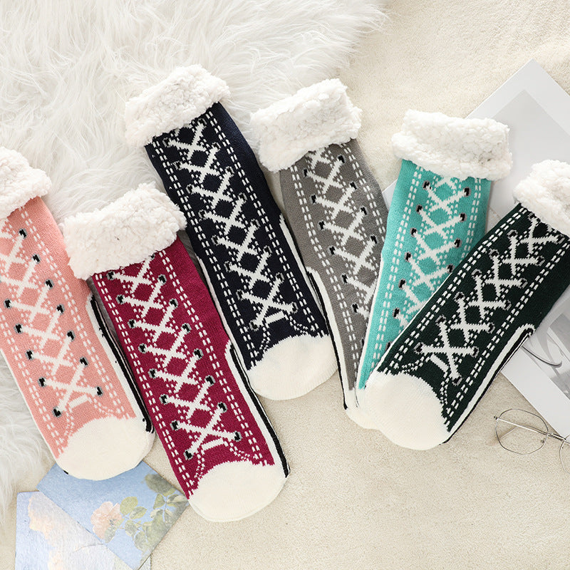 Anti-Slip Crew Socks Grip Sole Moisture-Wicking Jacquard Knit 2