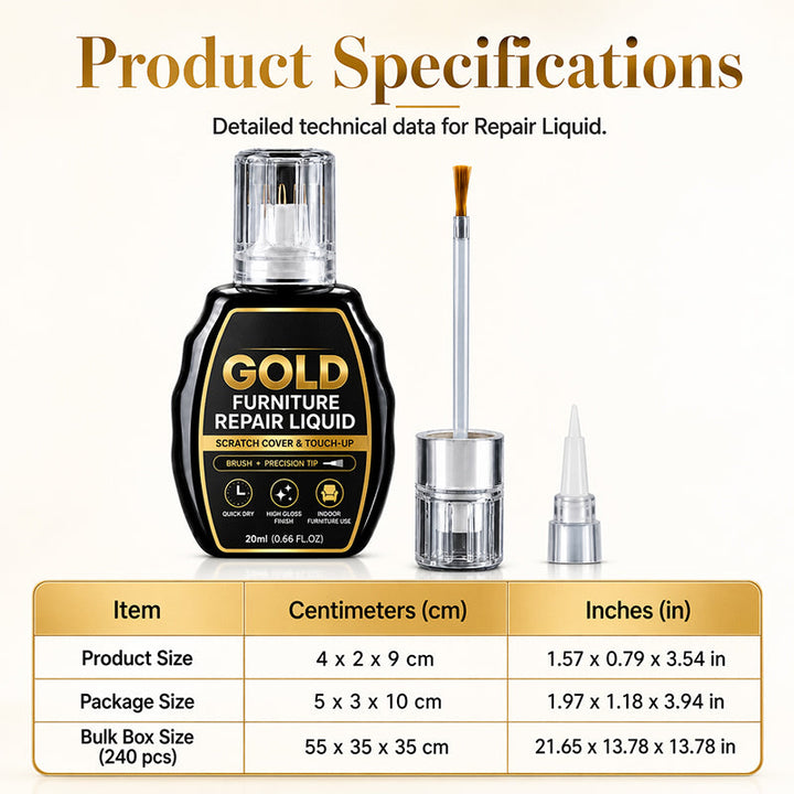 Gold Touch-Up Paint 20 ml | Dual-Tip Brush &amp; Precision Applicator | High-Gloss Metallic Finish for Furniture Repair 8