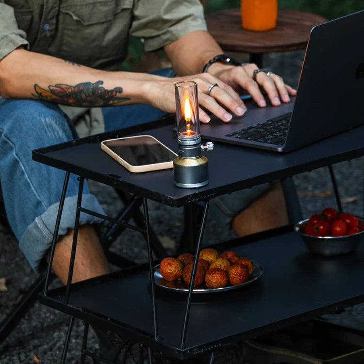 Camping Lamp | Butane Gas Candle Lantern with Glass Chimney and Adjustable Flame