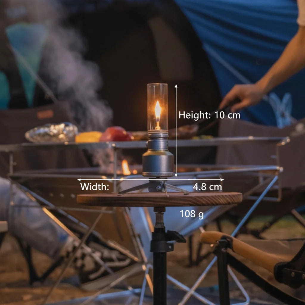 Camping Lamp | Butane Gas Candle Lantern with Glass Chimney and Adjustable Flame