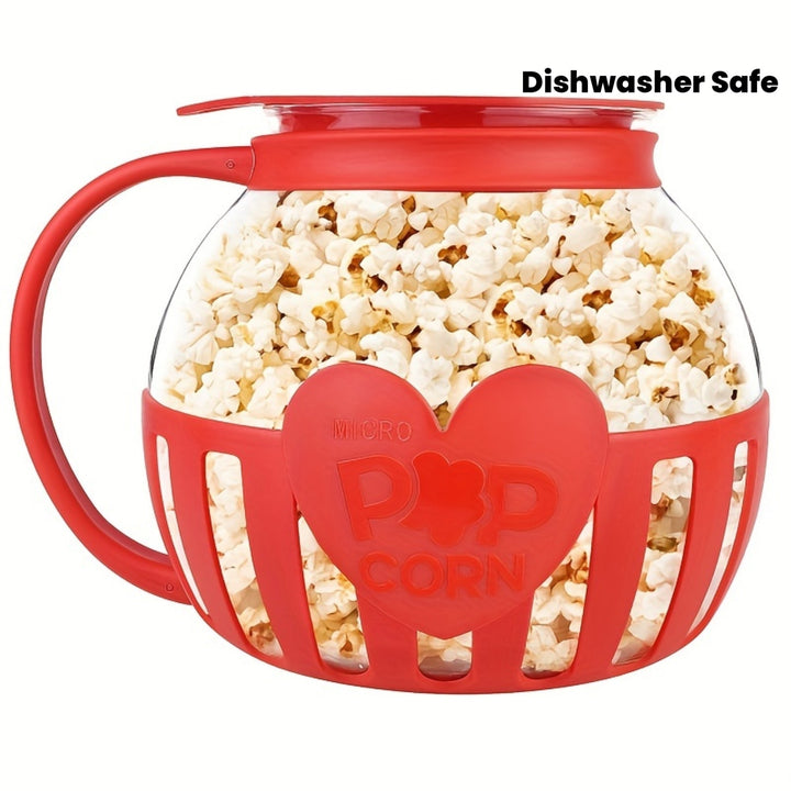 Glass Popcorn Maker, Heat-Resistant Borosilicate, 1.9 Litre Capacity | Red or Blue | Microwave Use, No Oil, Dishwasher Safe 4