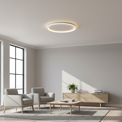 Quasso modern LED flush mount ceiling light installed in living room providing versatile dimmable lighting