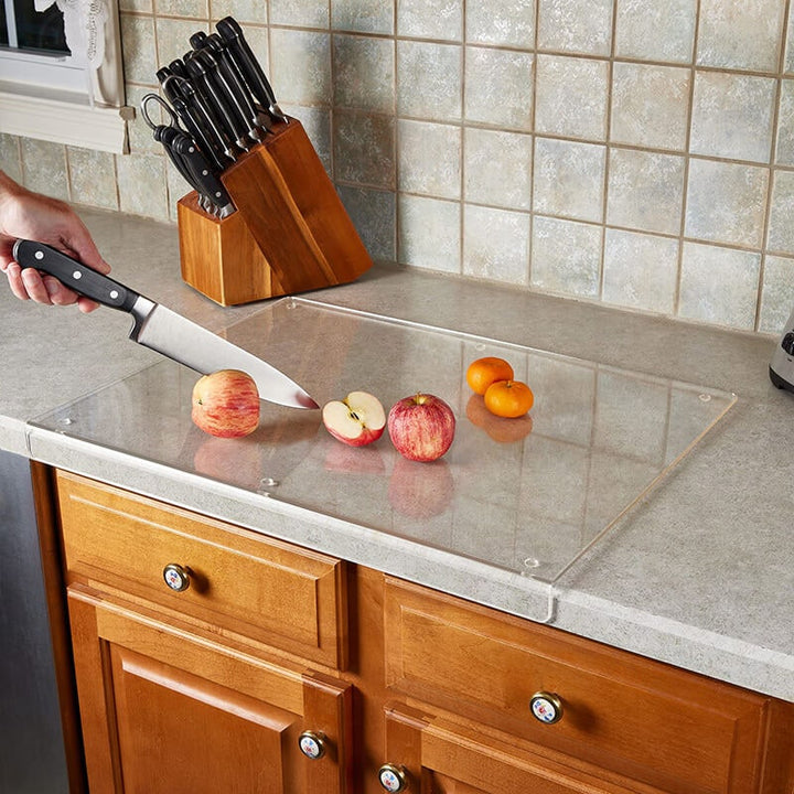 Clear Acrylic Plastic Cutting Board with Non-Slip Feet and Counter Lip Edge Protector - Image 6